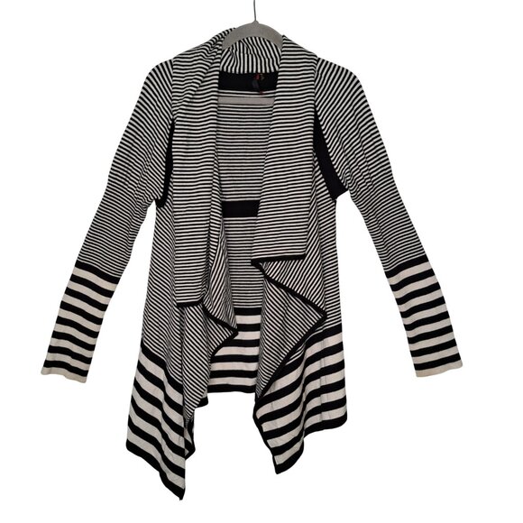 RED Black and White Striped Waterfall Open Front Cardigan - Picture 1 of 6
